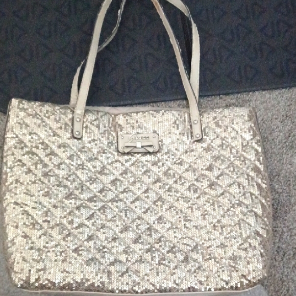 Guess Tan and Silver Sequin Tote - Picture 1 of 5